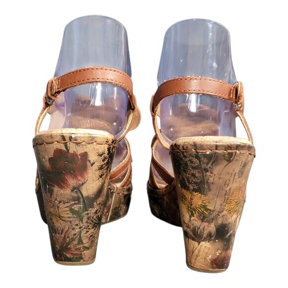 BOC‎ Born Concept Women's Leather Floral Platform Slingback Sandals Brown Sz 7 - Picture 3 of 12